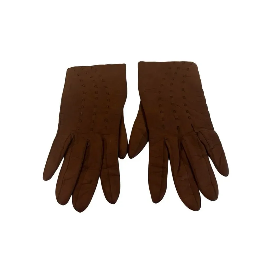 Vintage Unbranded Ivory Sz. 6.5 & Brown Sz. 6.5 Leather Gloves Made In Italy